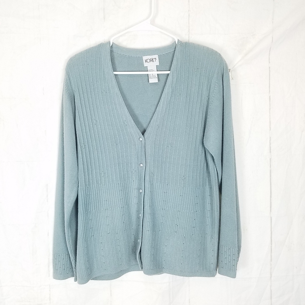 Koret crystal palace button front cardigan sweater Pearl buttons Rhinestone